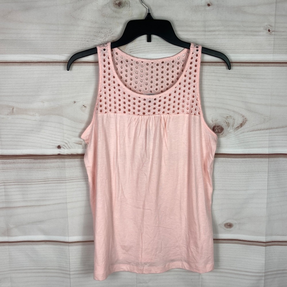 Old Navy Top Womens Small Pink Crochet Neck Sleeveless Tank Solid Scoop‎ Neck